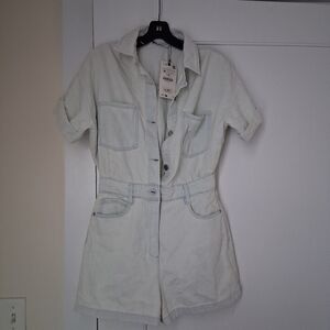 Zara Light Denim Short Sleeve Jumpsuit